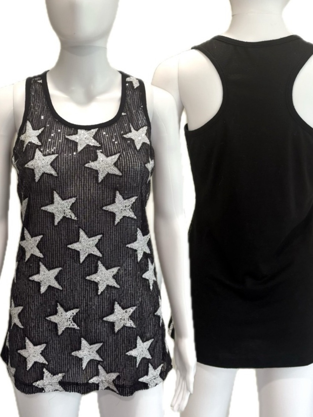 Deb Star Sequin Embroidered Mesh Jersey Tank Top Womens Small Racer Back Y2K